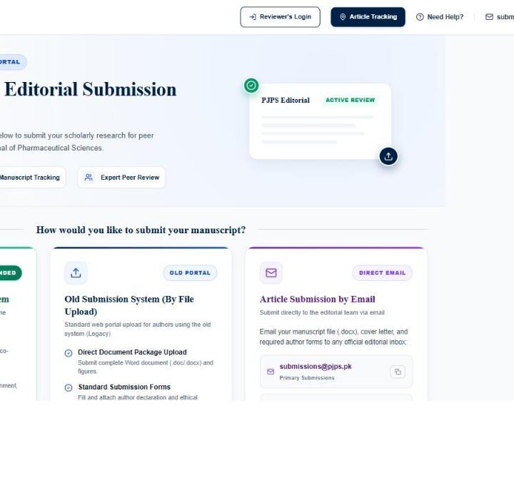 PJPS editorial manuscript submission portal homepage