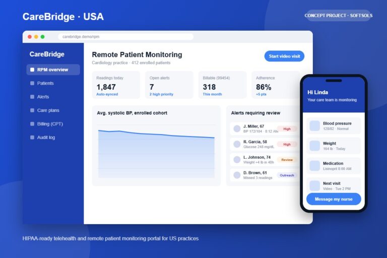 CareBridge telehealth and RPM portal concept for US practices