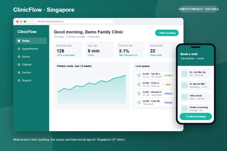 ClinicFlow clinic booking app concept for Singapore