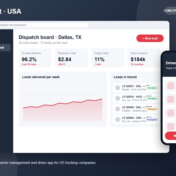 LoadPilot concept project by Softsols: Freight dispatch, carrier management and driver app for US trucking companies