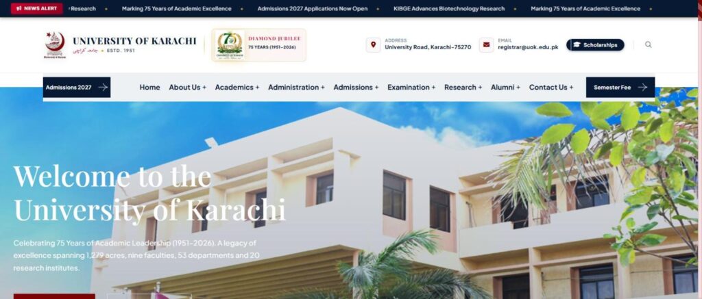 University of Karachi official website designed and developed by Softsols